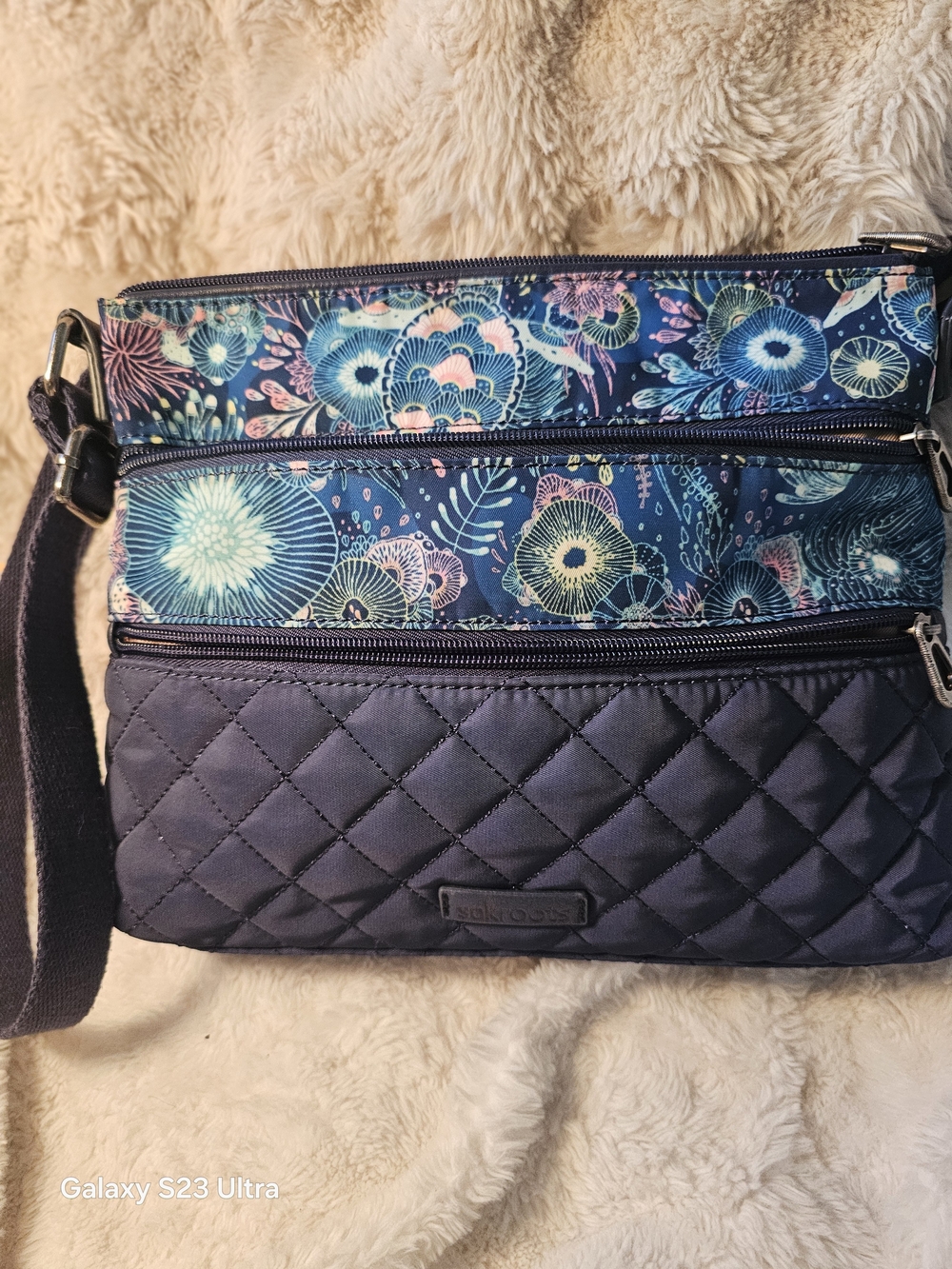 Sakroots Navy Quilted Crossbody with Floral Print